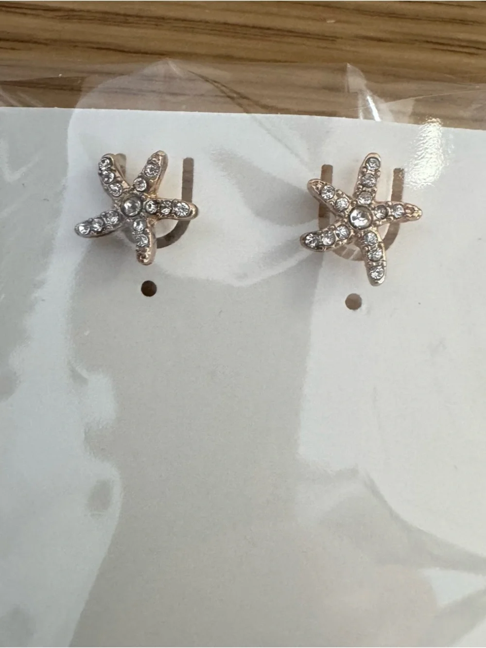 Rhinestone Starfish Stud Earrings - Gold Tone - Picture 3 of 4